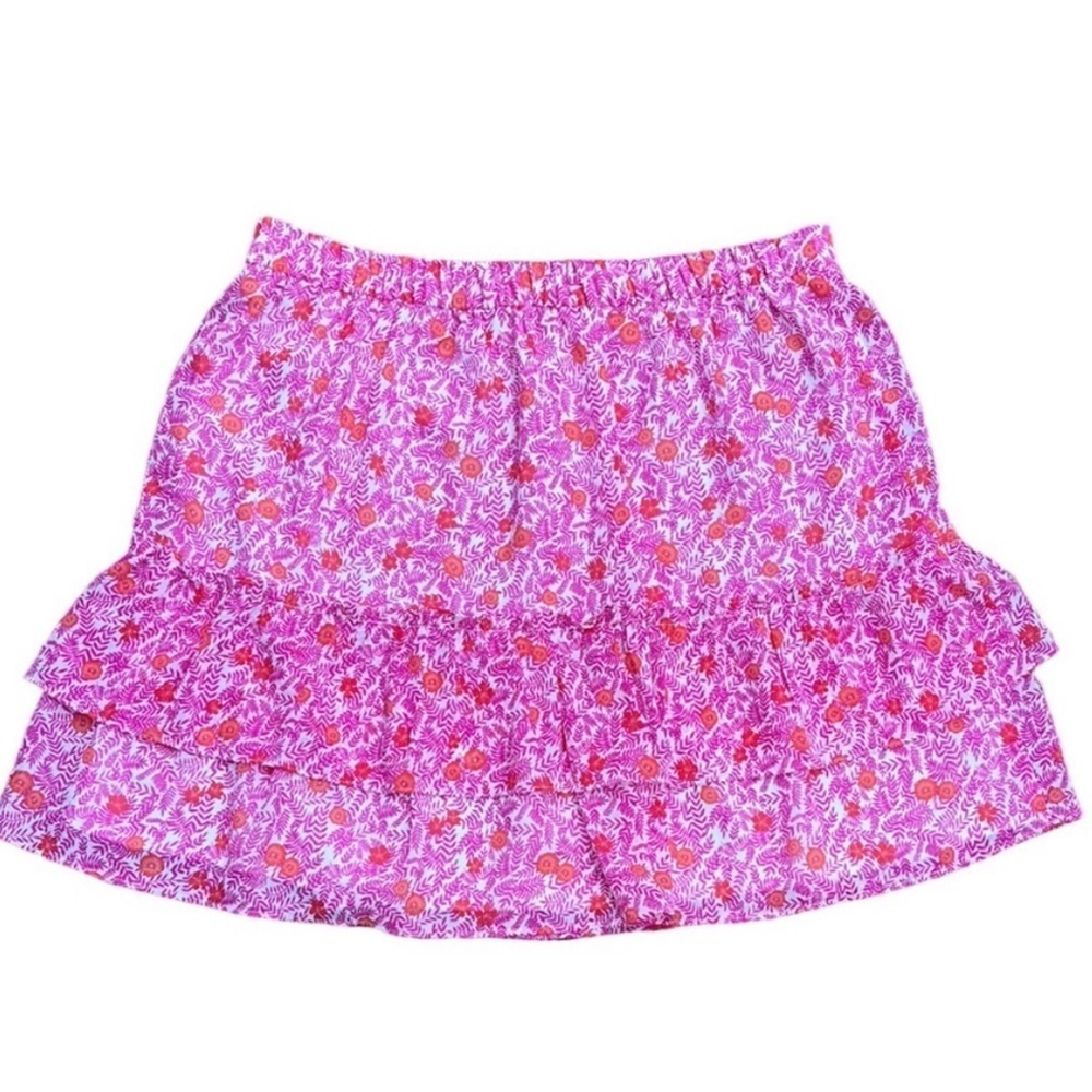 J Crew Tiered Ruffled Mini Skirt Floral Print Pink Sz Small Pink
